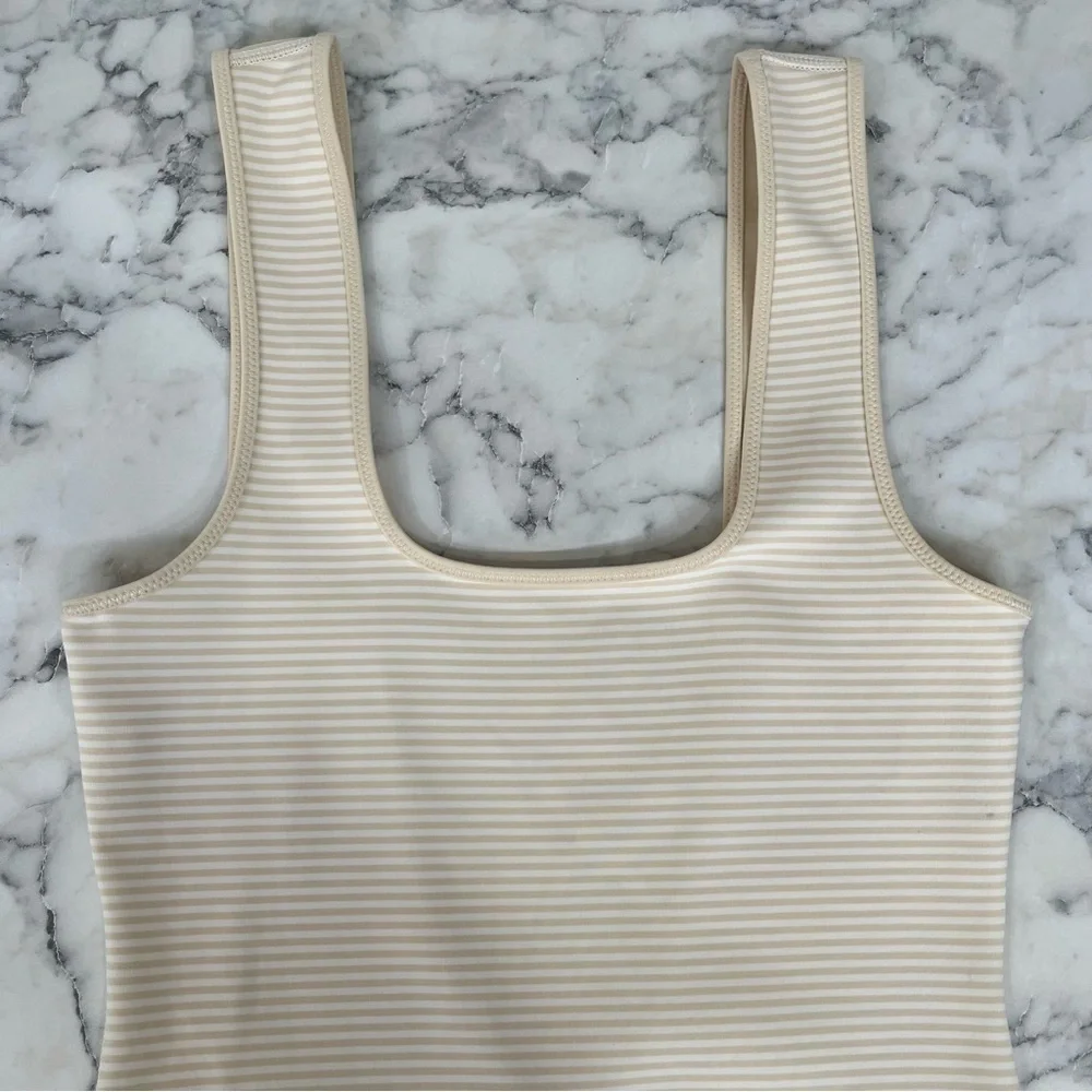 Marysia Malliot Stripped One Piece Swimsuit Tan Cream Size Small